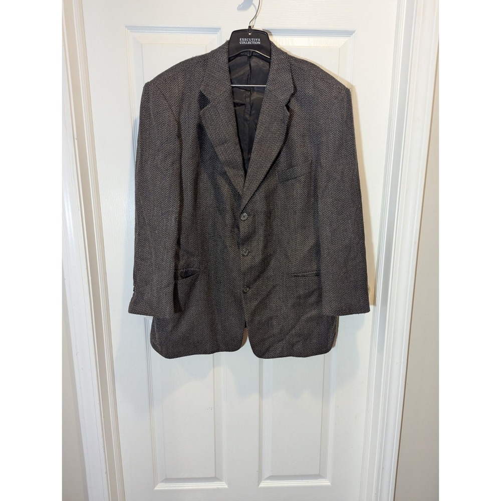Old Money Herringbone Wool Blazer 46R Stafford Tailored Preppy Sport Coat - Picture 3 of 11